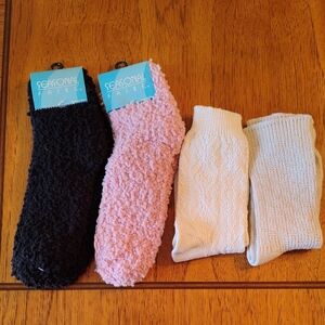 Women's Cozy Socks - Black, Pink, White